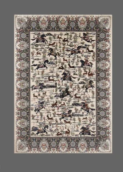 فرش برجسته رجال تبریز طرح شکارگاه صدفی