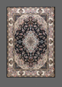 فرش برجسته رجال تبریز طرح کرشمه سرمه ای